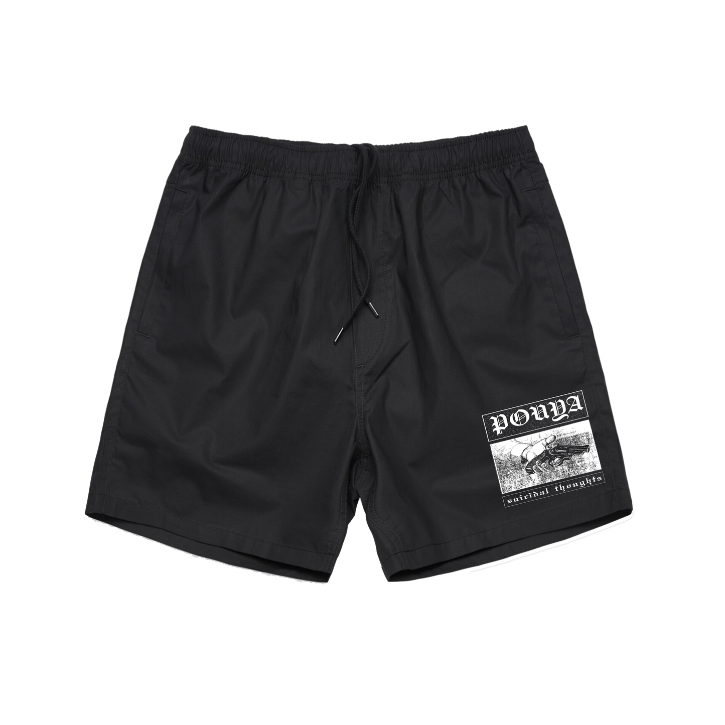 SUICIDAL THOUGHTS BEACH SHORTS - BLACK