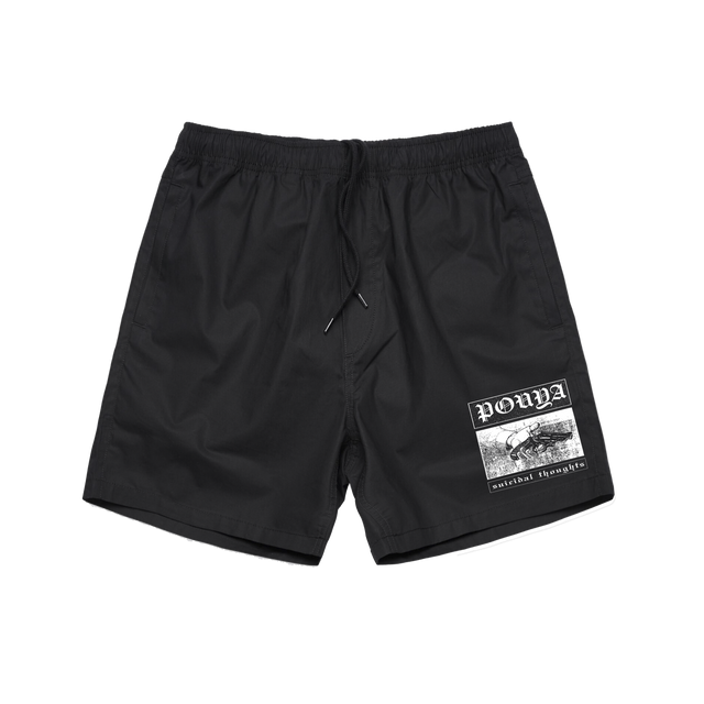 SUICIDAL THOUGHTS BEACH SHORTS - BLACK