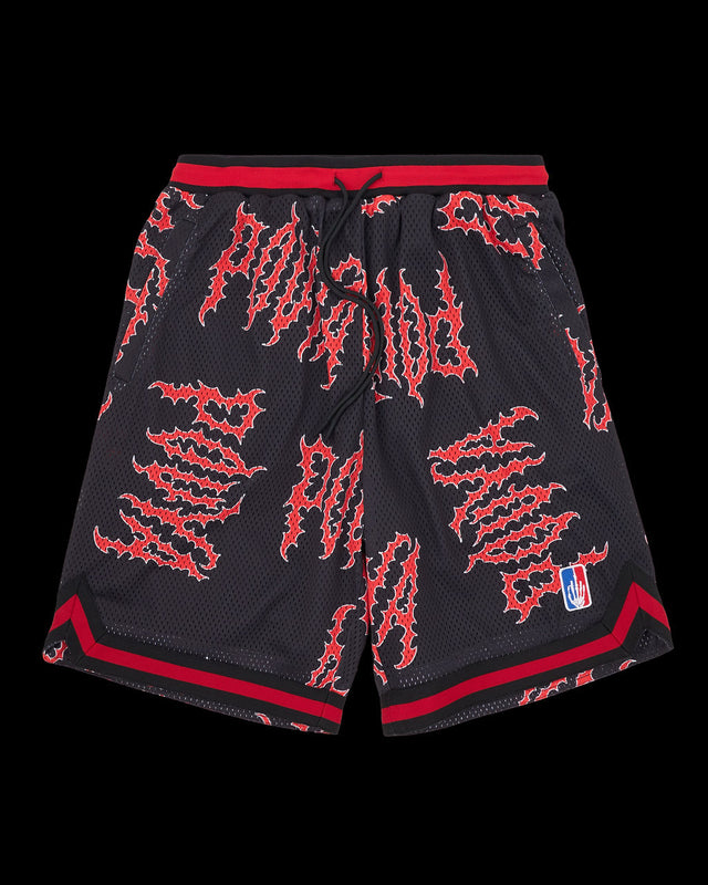 SKETCHY BBALL SHORTS - BLACK/RED